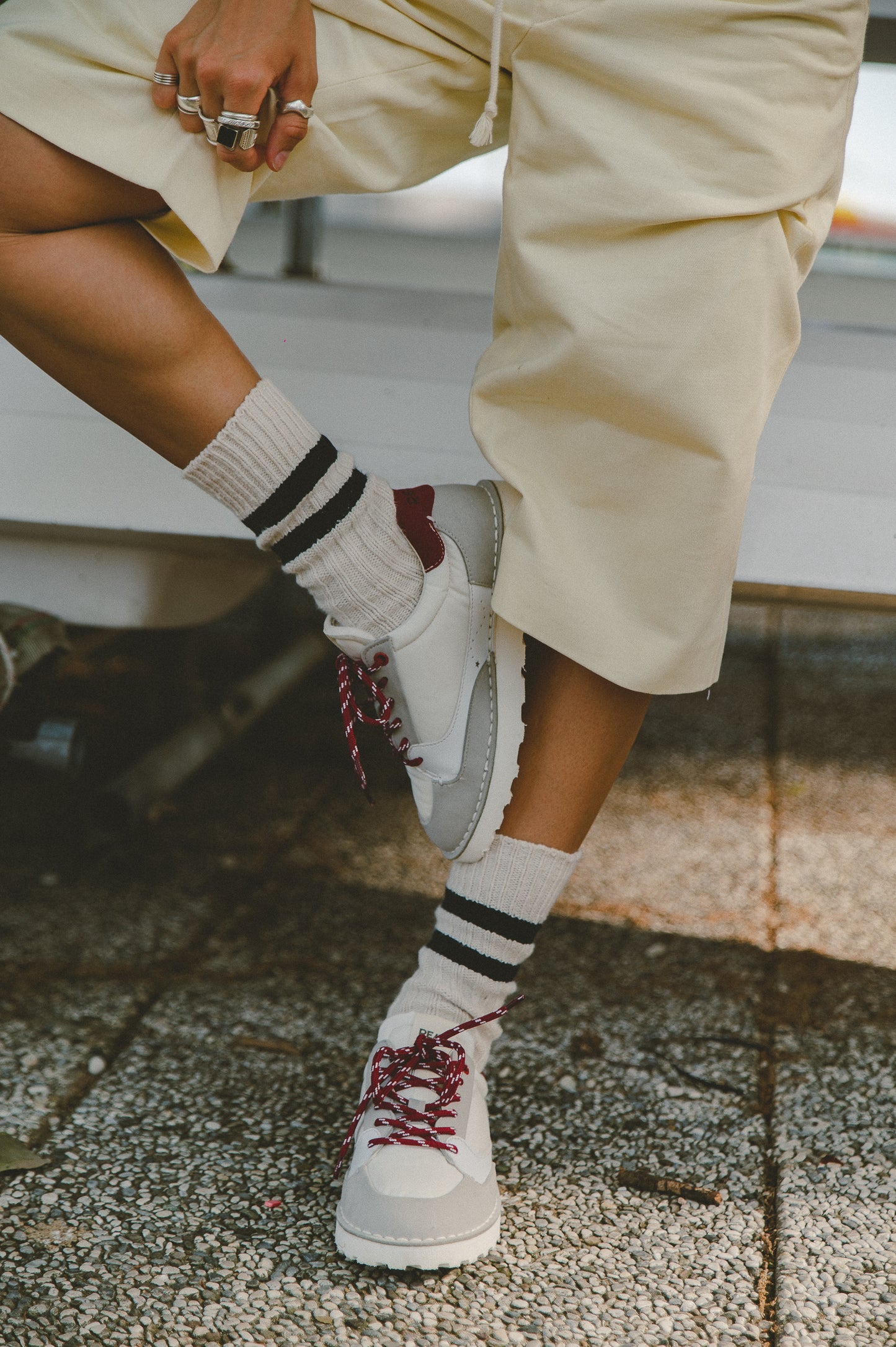 Wave RED in Light Grey Suede